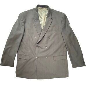 Vinci Mens Gray Double Breasted Blazer Suit Jacket 50L Peak Lapel Professional